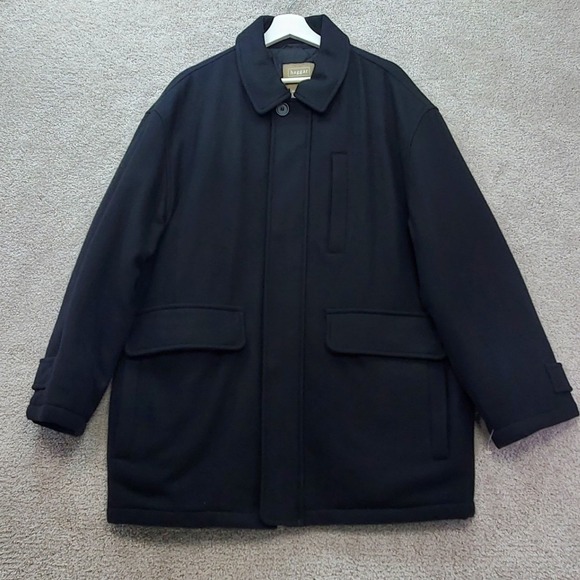 Haggar Wool Blend Car Coat Mens Medium Black Quilted Lined Jacket Peacoat